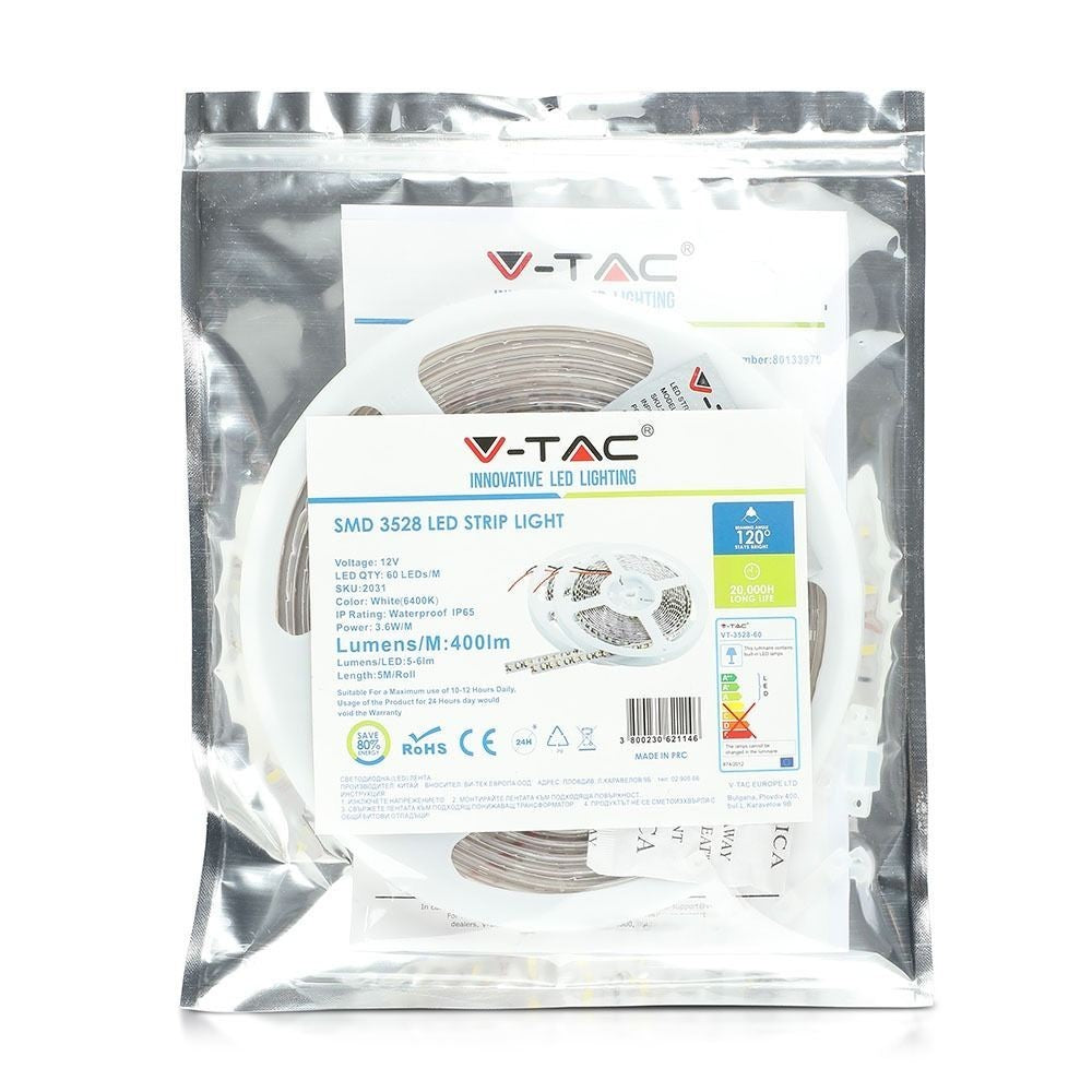 V-Tac Vandtæt LED Strip, 5m, Farvet lys, 60 LED/m, Grøn/Rød/Blå