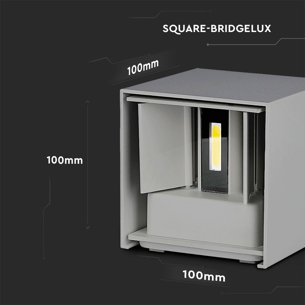 V-Tac 12W LED grå væglampe - Firkantet, justerbar spredning, IP65 udendørs, 230V inkl. lyskilde