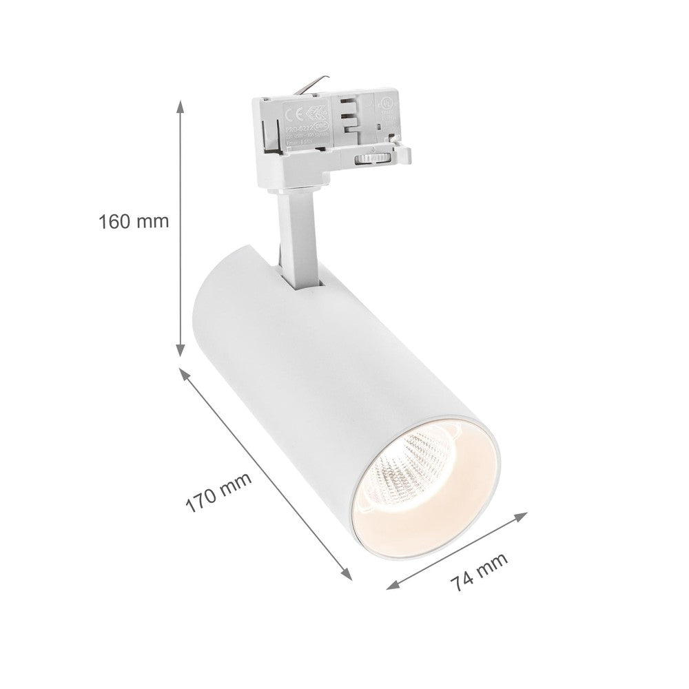 25W Hvid Skinnespot - 2 Spredningsgrader, RA80, 3-Faset - 2600lm - 230V