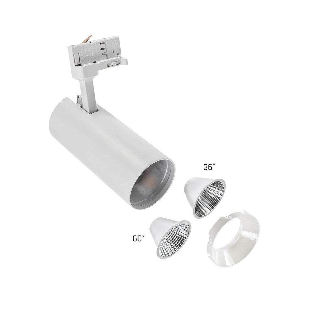 25W Hvid Skinnespot - 2 Spredningsgrader, RA80, 3-Faset - 2600lm - 230V