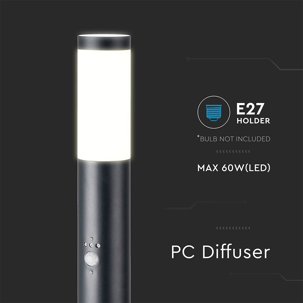 V-Tac udendørs havelampe - 110 cm, IP44, PIR sensor, E27 fatning, uden lyskilde