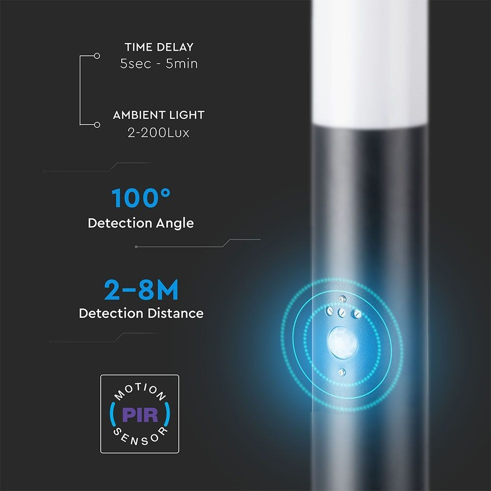 V-Tac udendørs havelampe - 110 cm, IP44, PIR sensor, E27 fatning, uden lyskilde