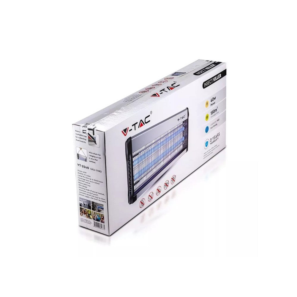 V-Tac insektlampe - 2x20W, indendørs, UV-lys, dækker 150m2
Effekt: 40W.
V-Tac insektfælde - 2x20W, indendørs, UV-lys, dækker 150m2