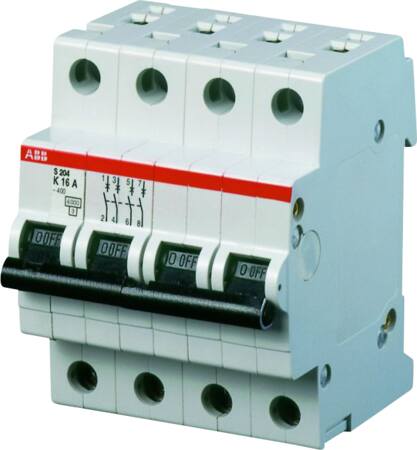 Automatsikring C 10A 4-polet C-karakteristik brydeevne 6kA 230/400V AC 70mm bred S204-C10
