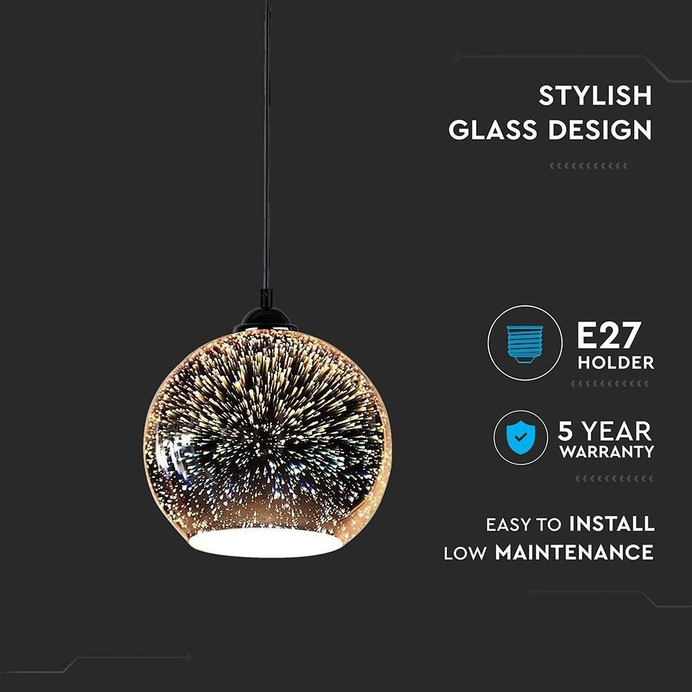 V-Tac 3D Glas Pendel lampe - Ø25 cm, E27 - 60W - 5 års garanti
