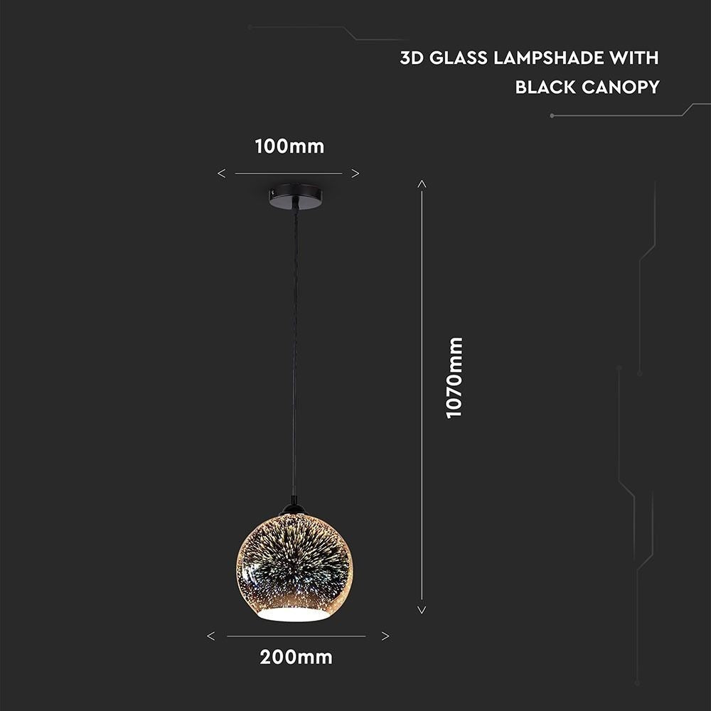 V-Tac 3D Glas Pendel lampe - Ø25 cm, E27 - 60W - 5 års garanti