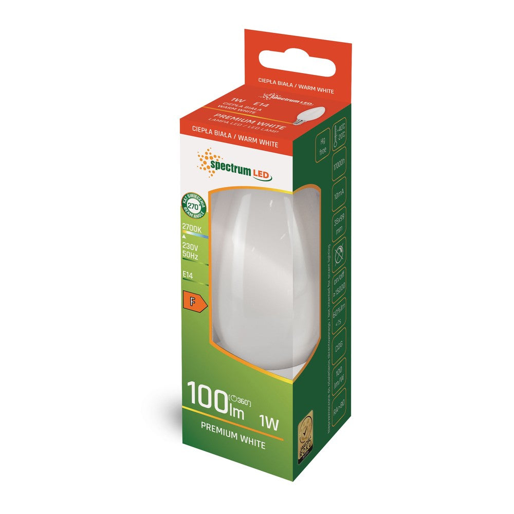 1W LED kertepære - C35, kultråd, matteret glas, E14, 230V, 100lm, RA80