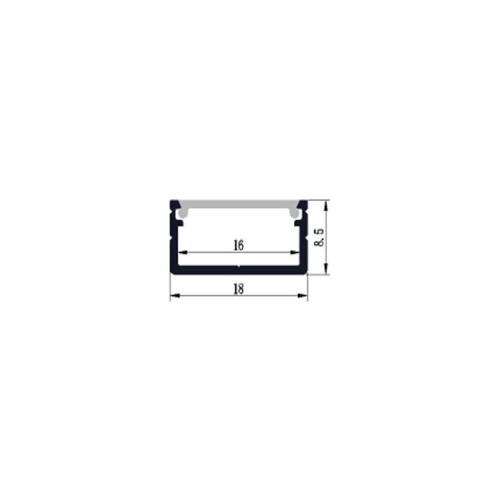 Aluprofil 18x8 med mælkehvidt cover, klips og endestykker - 1 meter inkl. IP65 og IP68 LED strip
