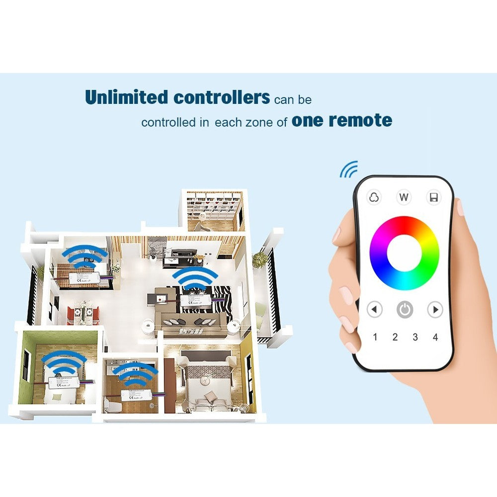 LEDlife rWave RGB+WW LED-strips controller - 12V (72W), 24V (144W) - Indgang: 12V-24V
