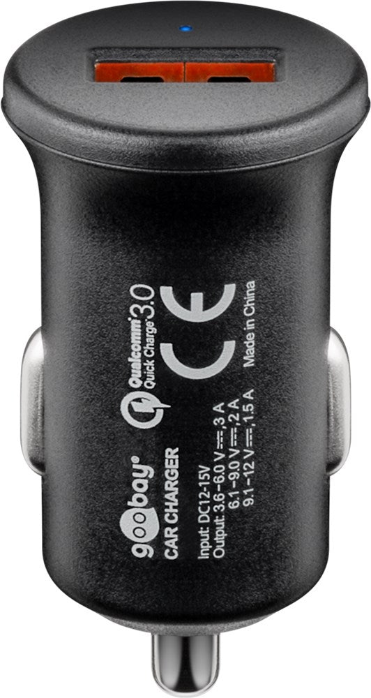12/24V biladapter, 1 x USB A QC3.0, Sort (3A)