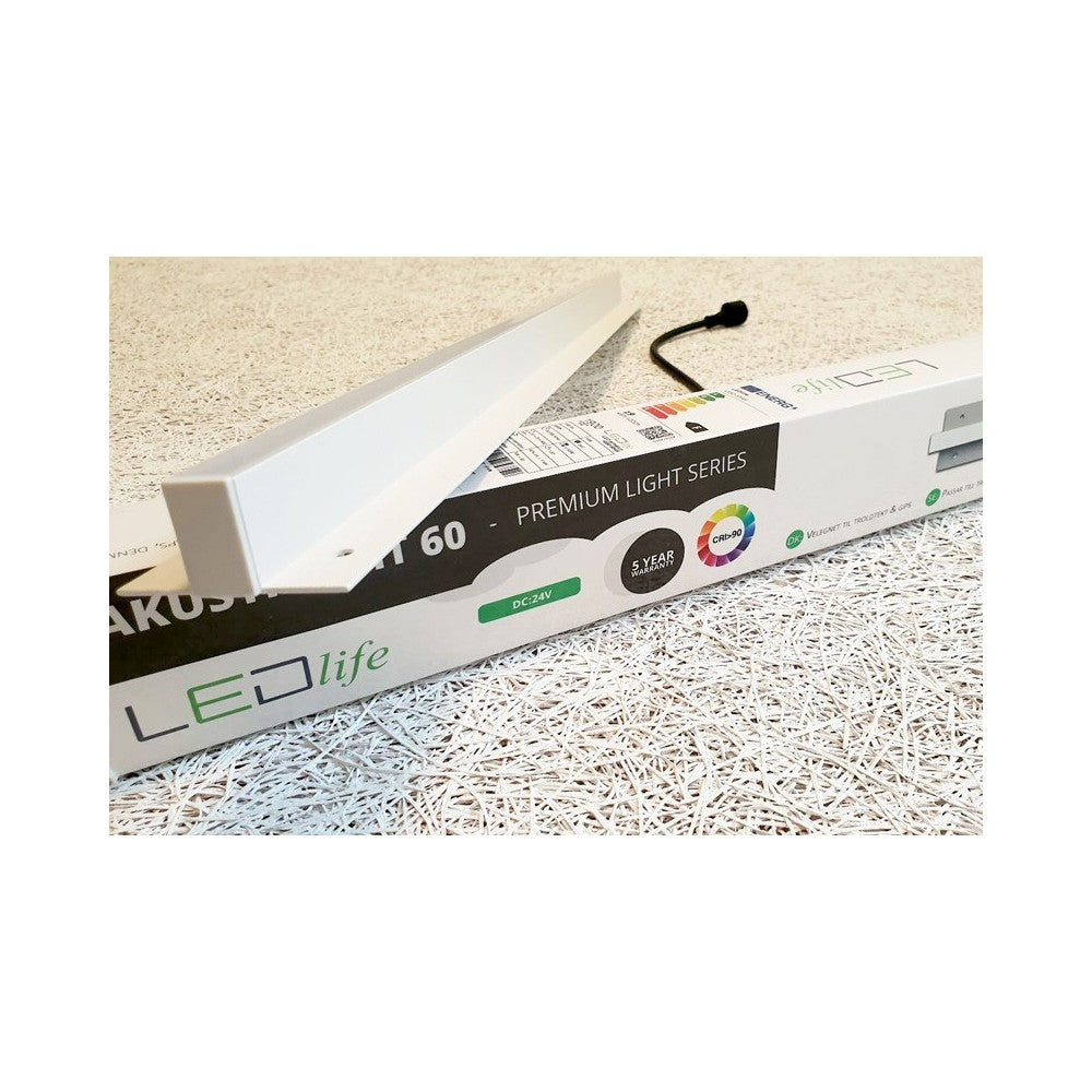LED Troldtekt Skinne 120 cm, CCT - 35W, Akustilight, Planforsænket, 24V, 3700lm, RA93, 5 års producentgaranti