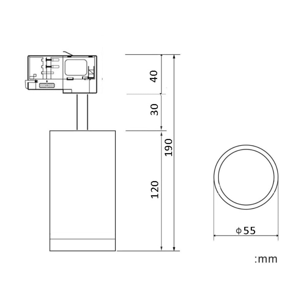 Skinnespot med GU10 fatning - Hvid, passer til V-Tac skinner/Global, 3-faset, uden lyskilde (230V)