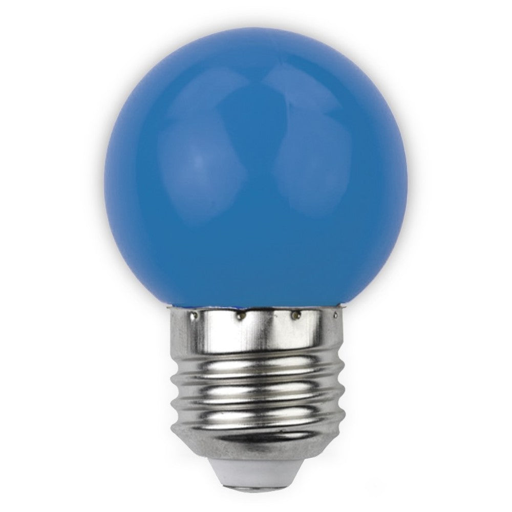 Blå, matteret 1W LED-kronepære med E27 fatning og 230V input - 30lm, RA80