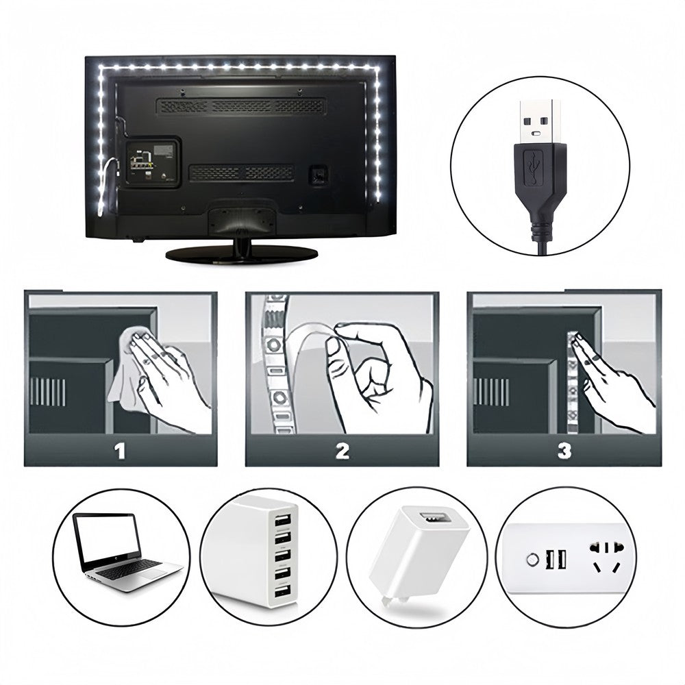 80 cm USB LED strip til TV og PC - 60 LED pr. meter, IP65, 5V