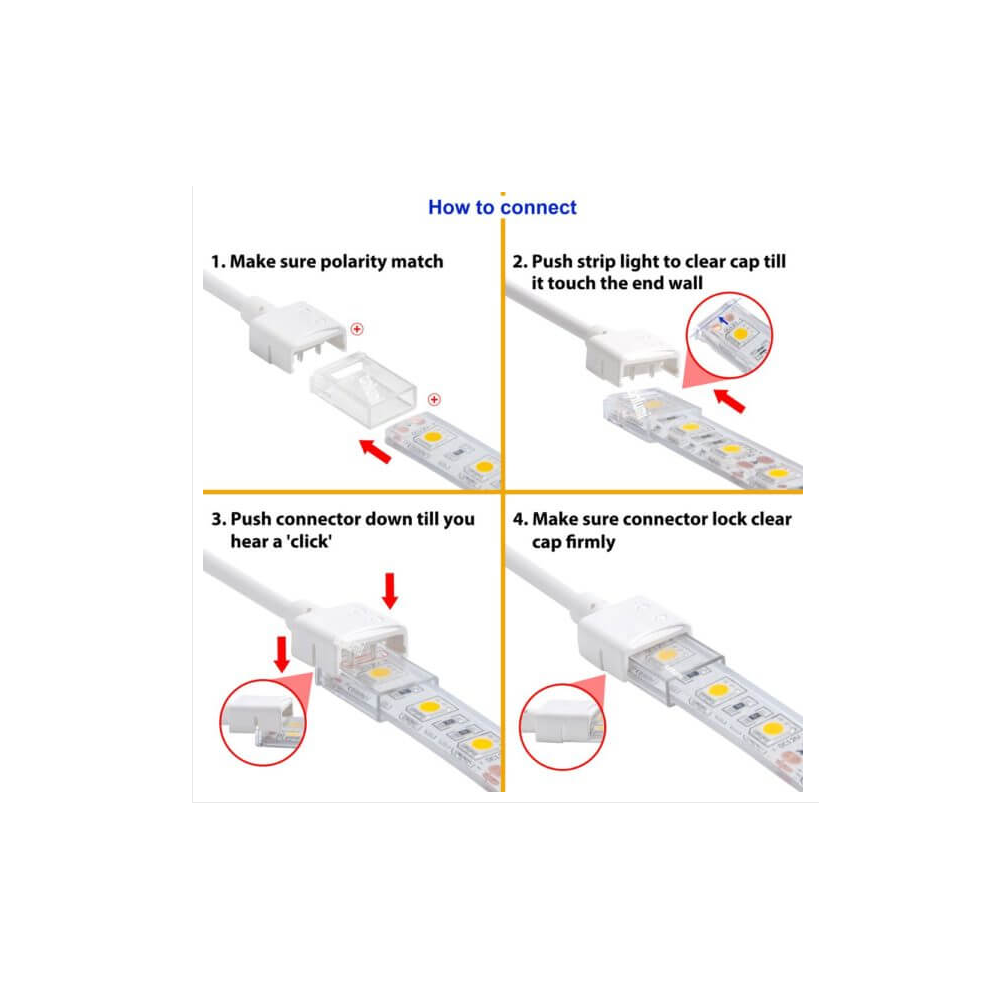 Vandtæt samler til LED strip - 8mm, enkeltfarvet, IP68, 5V-24V