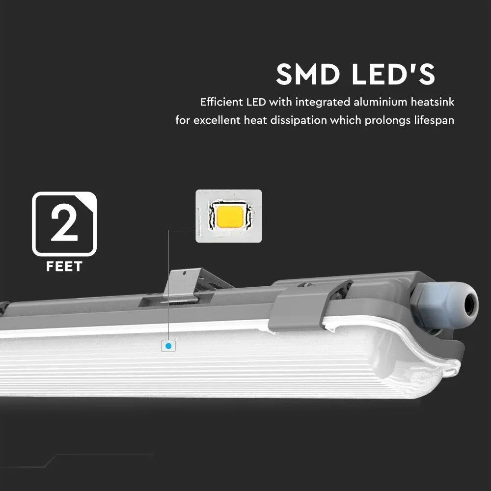 V-Tac 120 cm vandtæt armatur med rør - Inkl. 1 stk. 18W LED rør, IP65, 230V