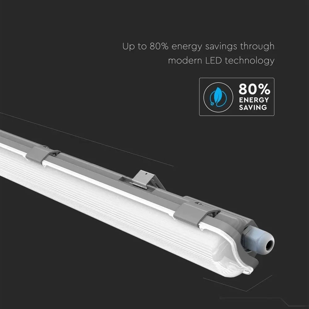 V-Tac 120 cm vandtæt armatur med rør - Inkl. 1 stk. 18W LED rør, IP65, 230V