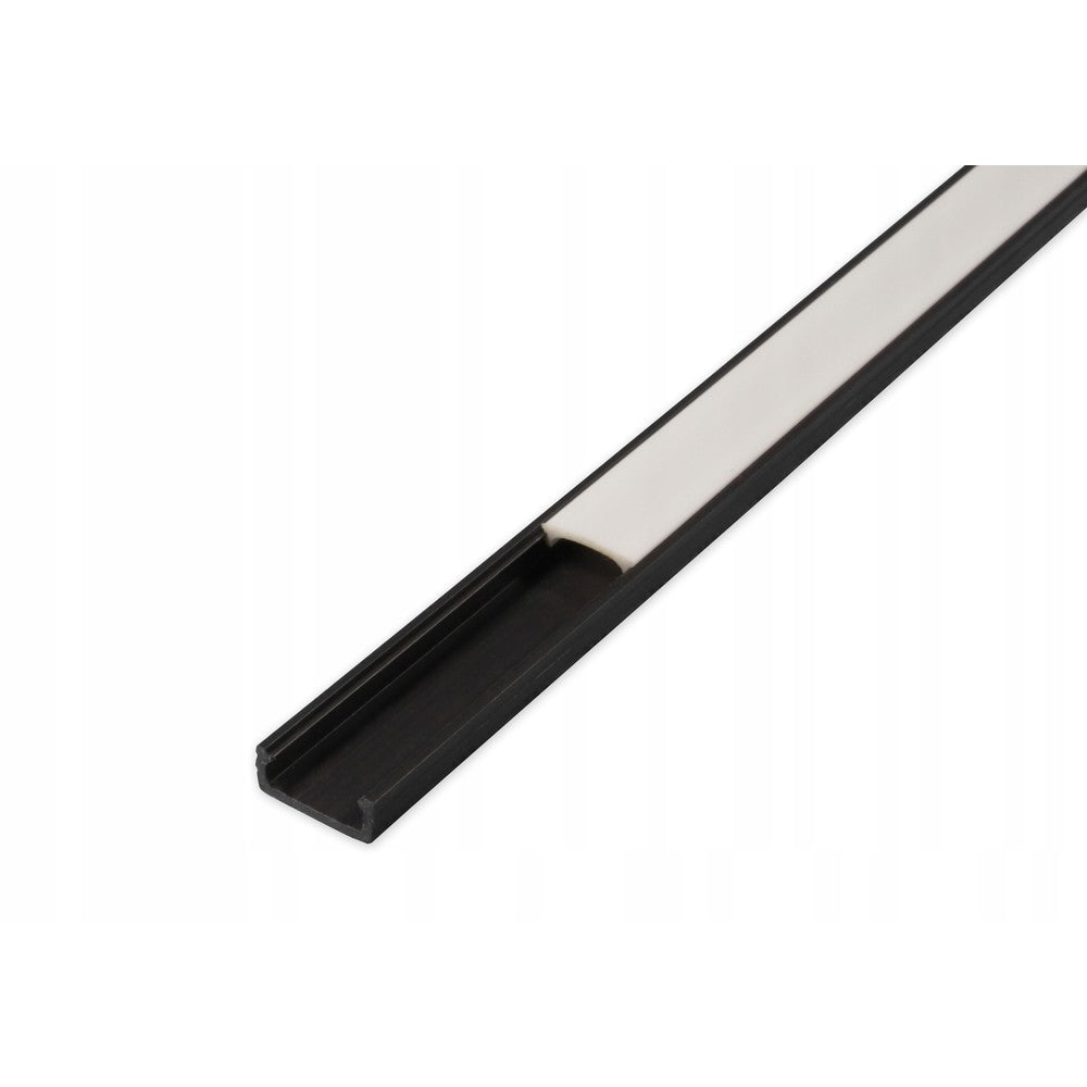 PVC profil 16x7 til LED strip - 2 meter, sort med mælkehvidt cover