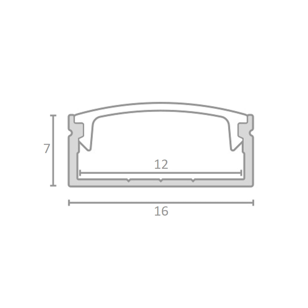 PVC profil 16x7 til LED strip - 2 meter, sort med mælkehvidt cover