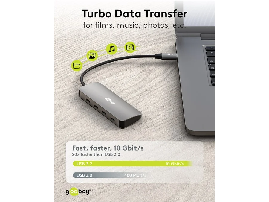 Slim 4-Port USB Hub - USB-C til USB-C, 10Gbit/s