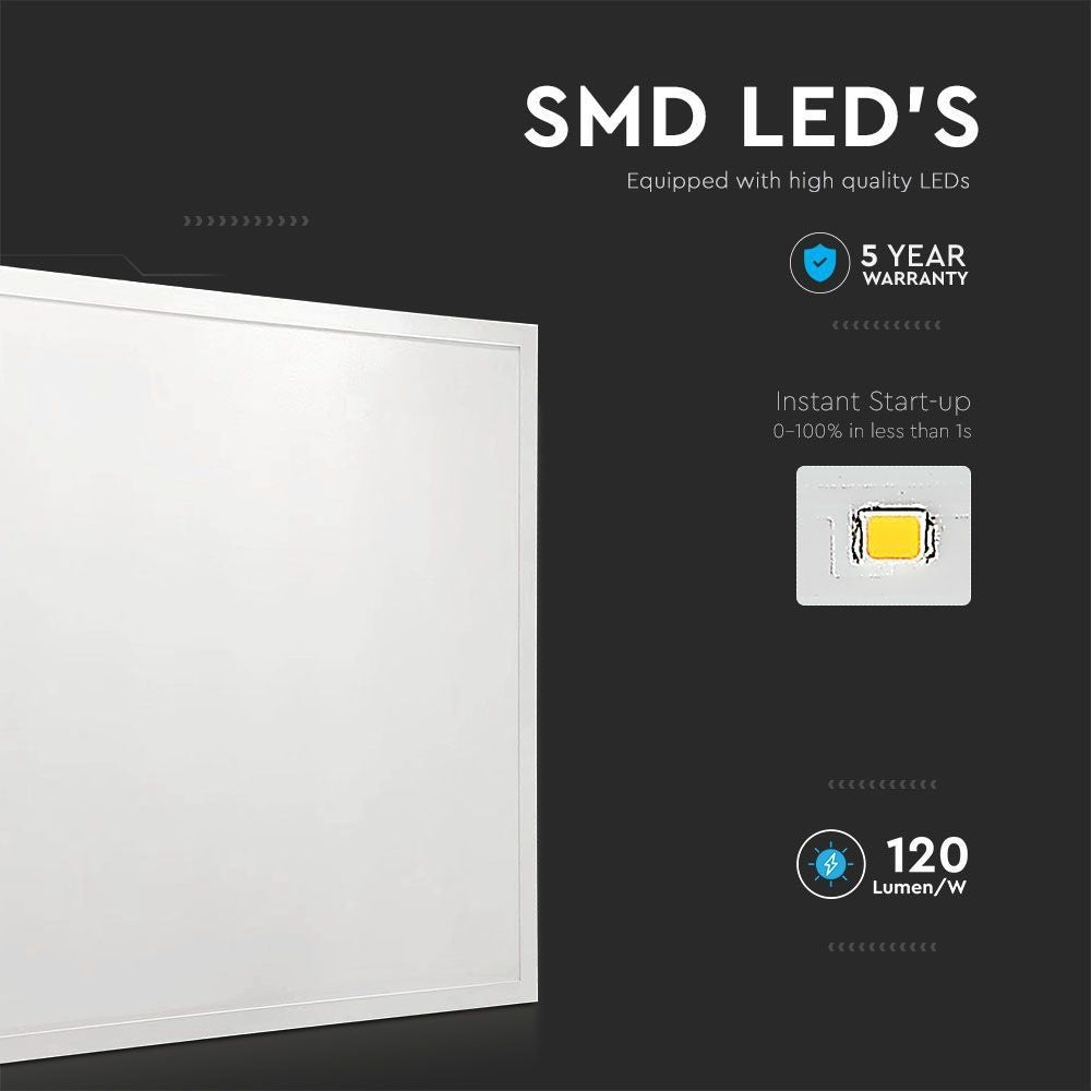 V-Tac LED Panel 60x60 - 36W, flimmerfri, 120 lm/W, hvid kant, 5 års garanti