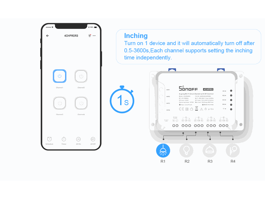 4CH Pro (R3) - Wi-Fi Smart Switch, 4 kanaler (4x10A)