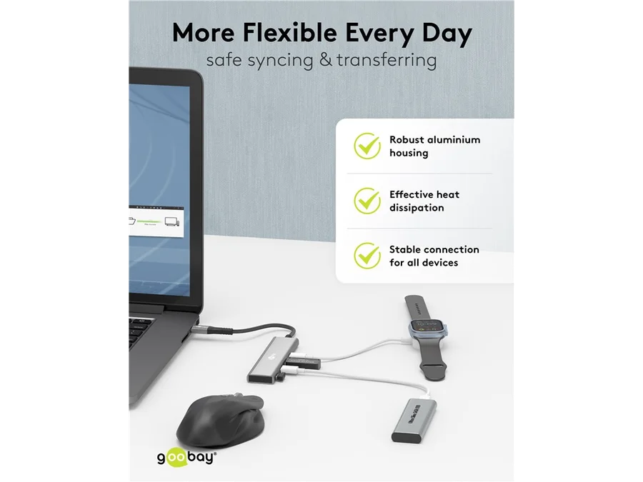 USB-C HUB 4-ports, Slim, USB-C til 4xUSB-C, 5 Gbit/s