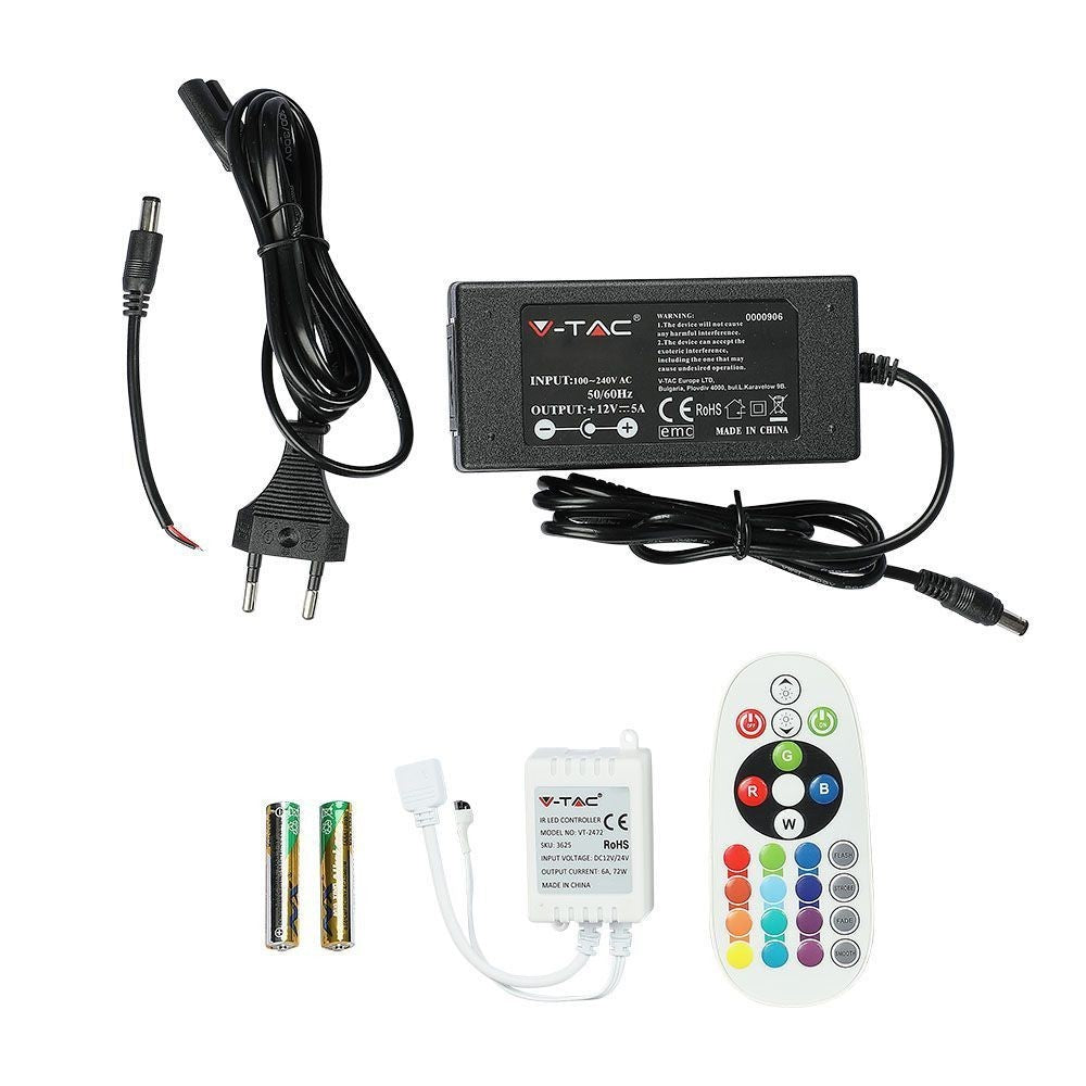 V-Tac 7W/m RGB LED-stripsæt - 5m, 60 LED pr. meter
