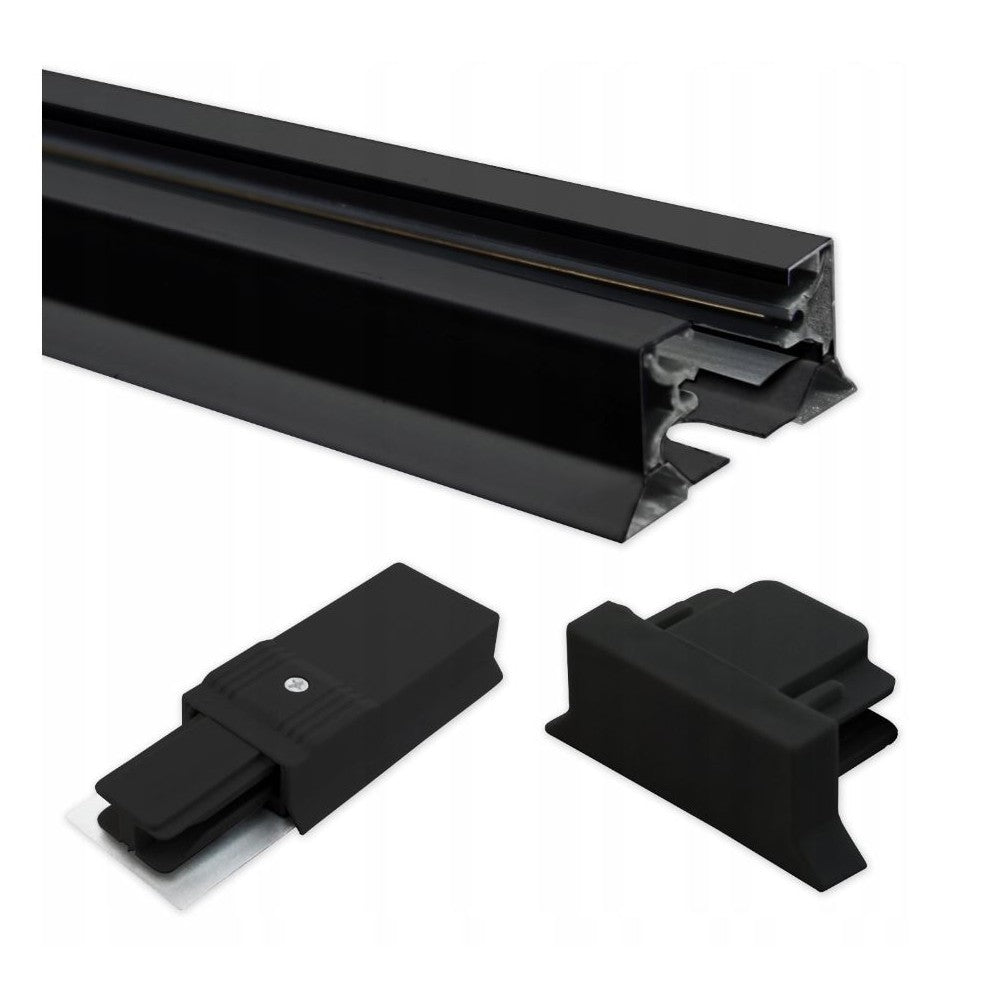 2 meter skinne til skinnespots - Sort, 1-faset, inklusive tilslutning og endeprop, 230V