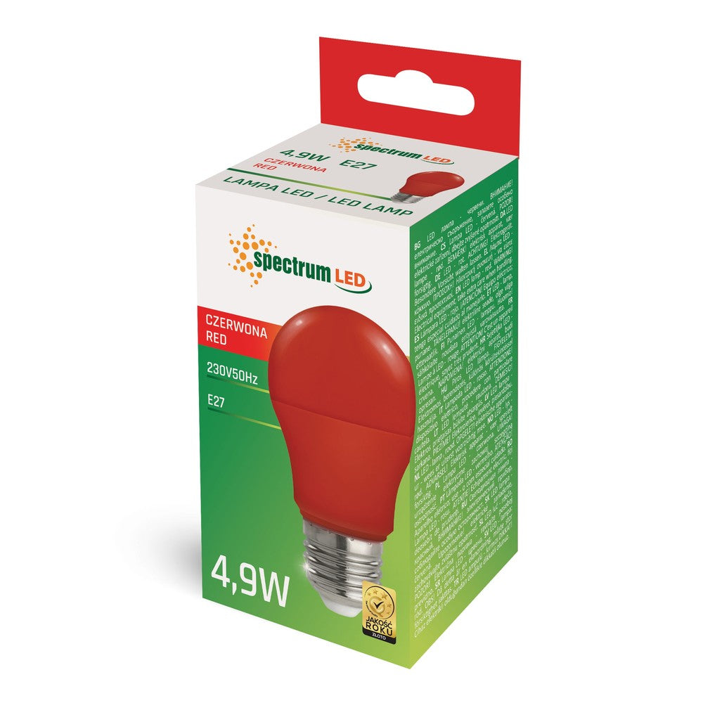 5W Rød Matteret LED Pære E27 Stor Fatning - Input: 230V