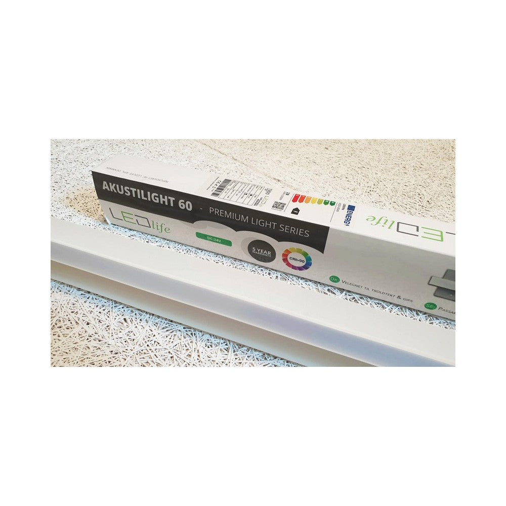 Troldtekt LED skinnesæt 4x120 cm - Planforsænket, Akustilight inkl. ledninger og driver, 35W, 24V, 3600lm, RA93, 5 års producentgaranti