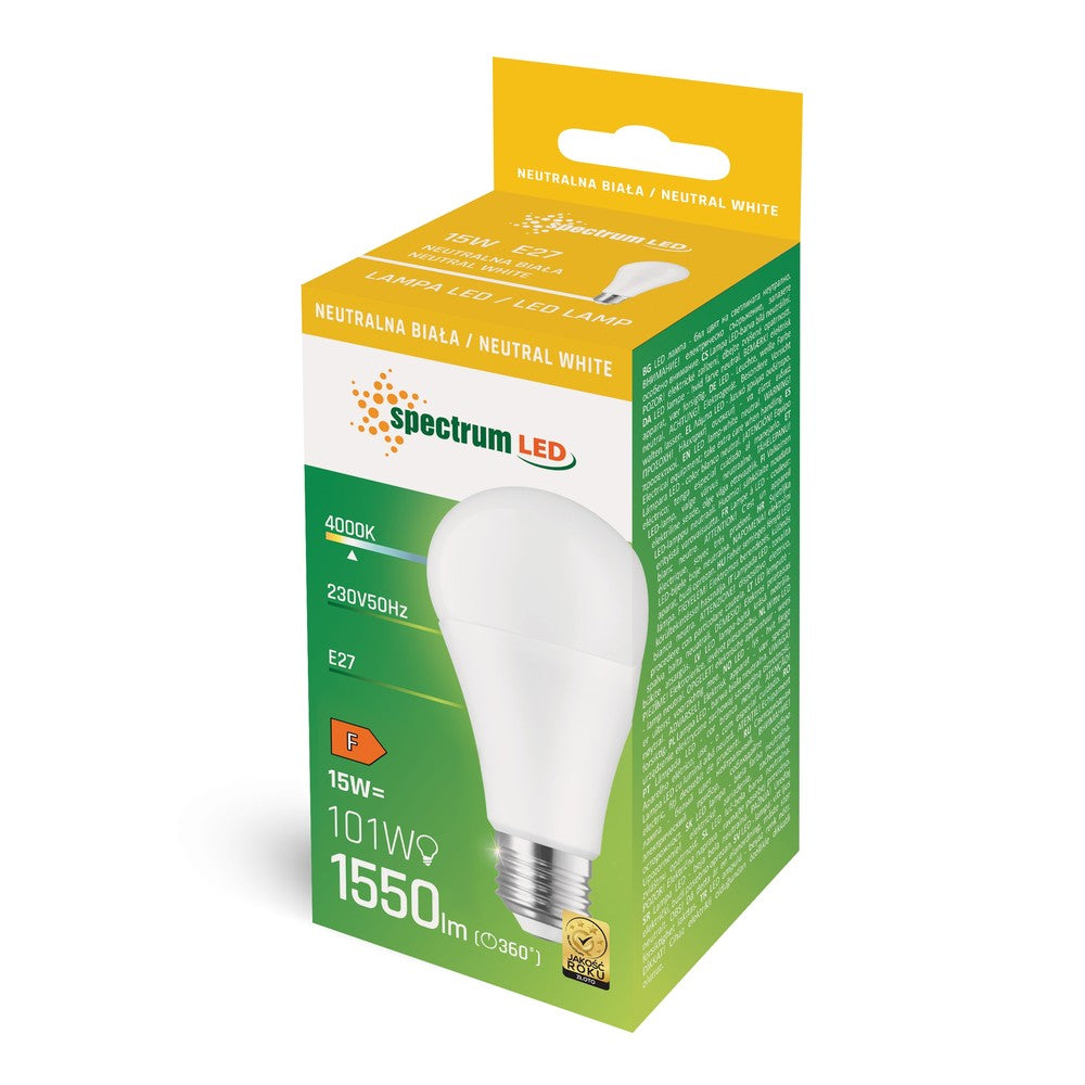 LED A65 E27 230V 15W Spectrum - Stortfatning med 15W og 230V indgangsspænding, 1550lm og RA80.