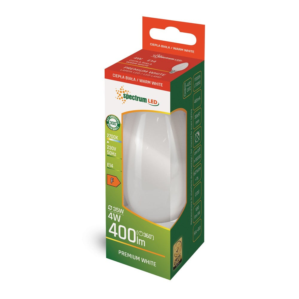 LED Pære C37 E14 230V 4W Kultråd Matteret Spectrum - 400lm, RA80