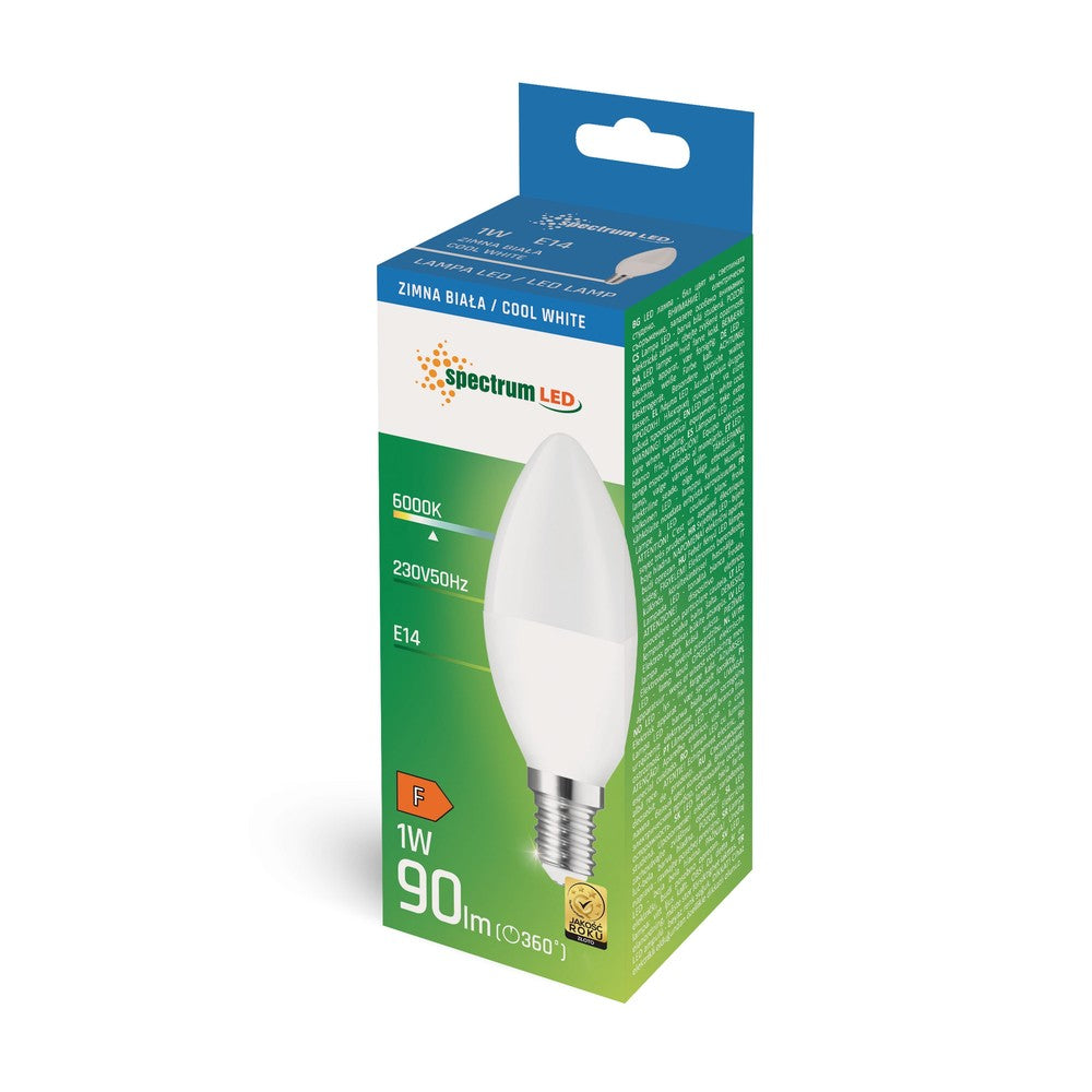 LED pære C37 E14 230V 1W med høj farvegengivelse (RA80) og 90 lumen.
