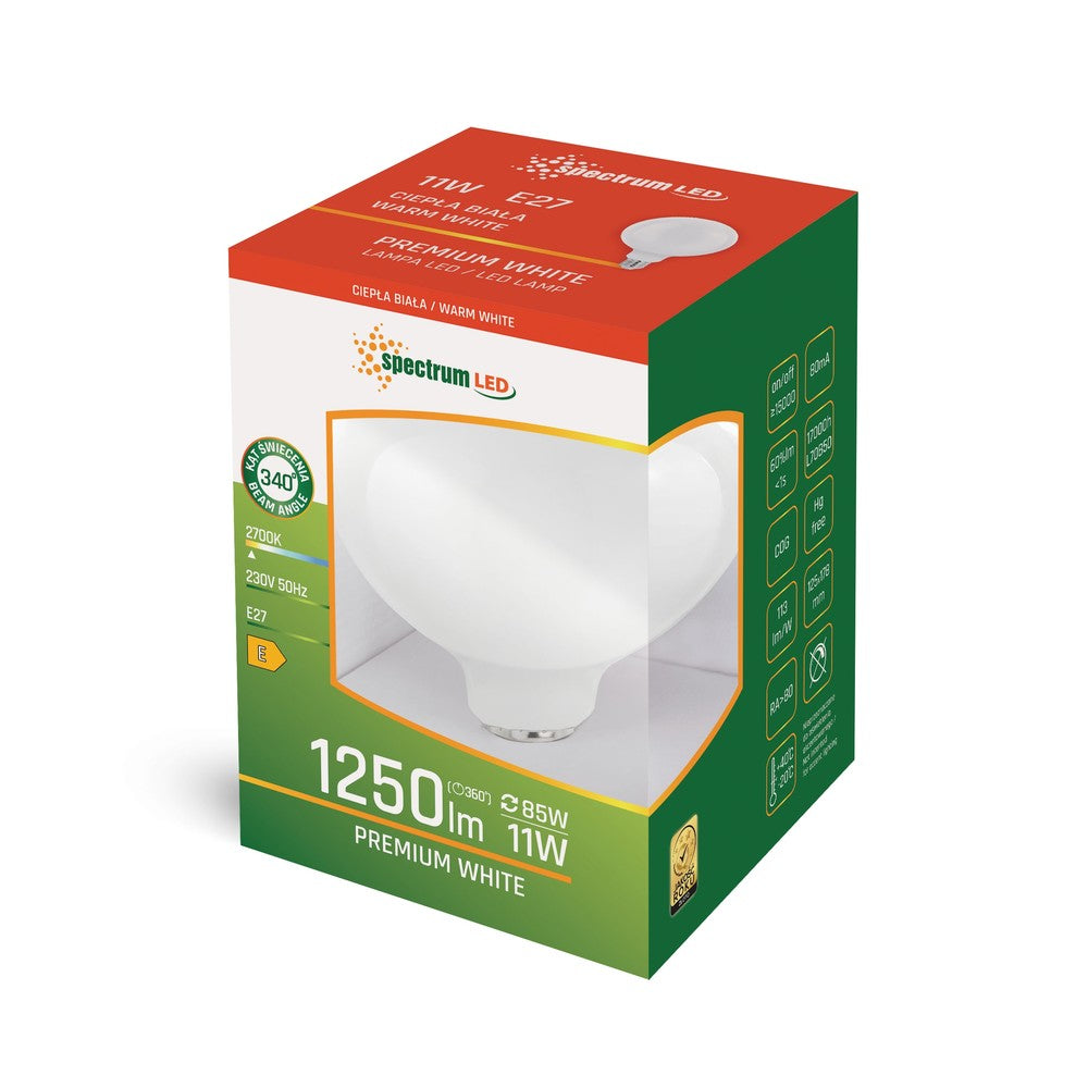 Spectrum 11W LED pære - G125, kultråd, matteret, E27, 1250lm, RA80 - 230V