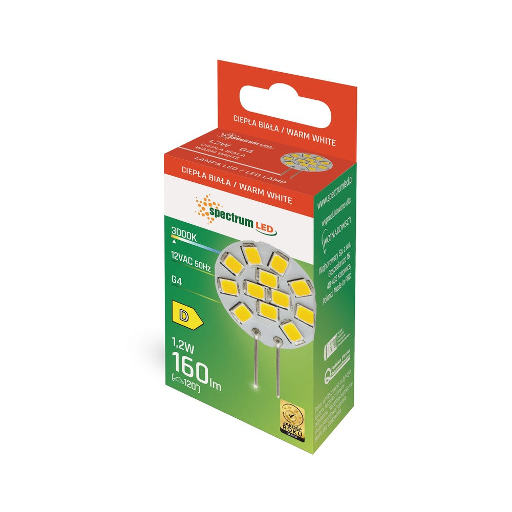 Spectrum 1,2W LED pære - 12V, 20mm, G4 - Lavt energiforbrug og klart lys