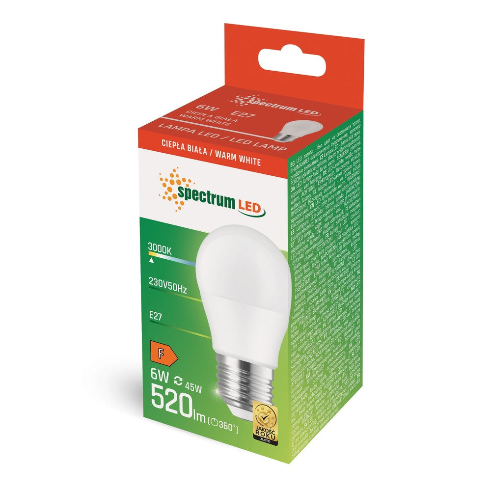 6W LED kronepære, G45, matteret glas, E27 fatning, 230V, 520lm, RA80
