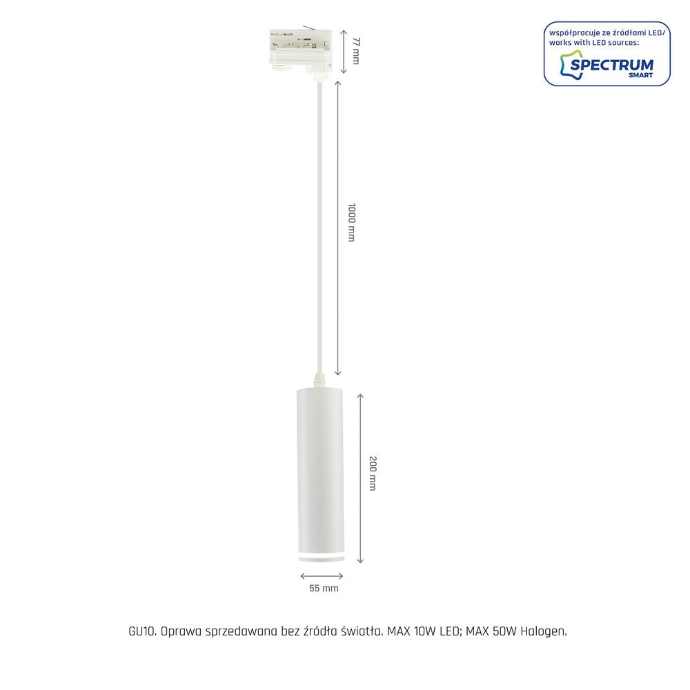 MADARA MINI RING GU10 pendellampe til 3-faset skinne 230V IP20 Ø55 x 200mm HVID - 230V