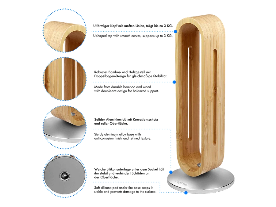 Headset Holder - Lys bambus, Siliconeunderlag