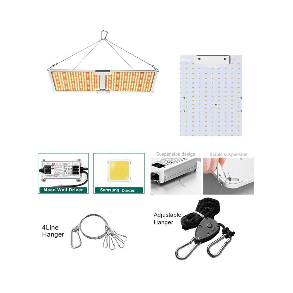 Samsung Quantum board 225W vækstlampe - Fuldt spektrum, dæmper, ophæng inkluderet, IP65