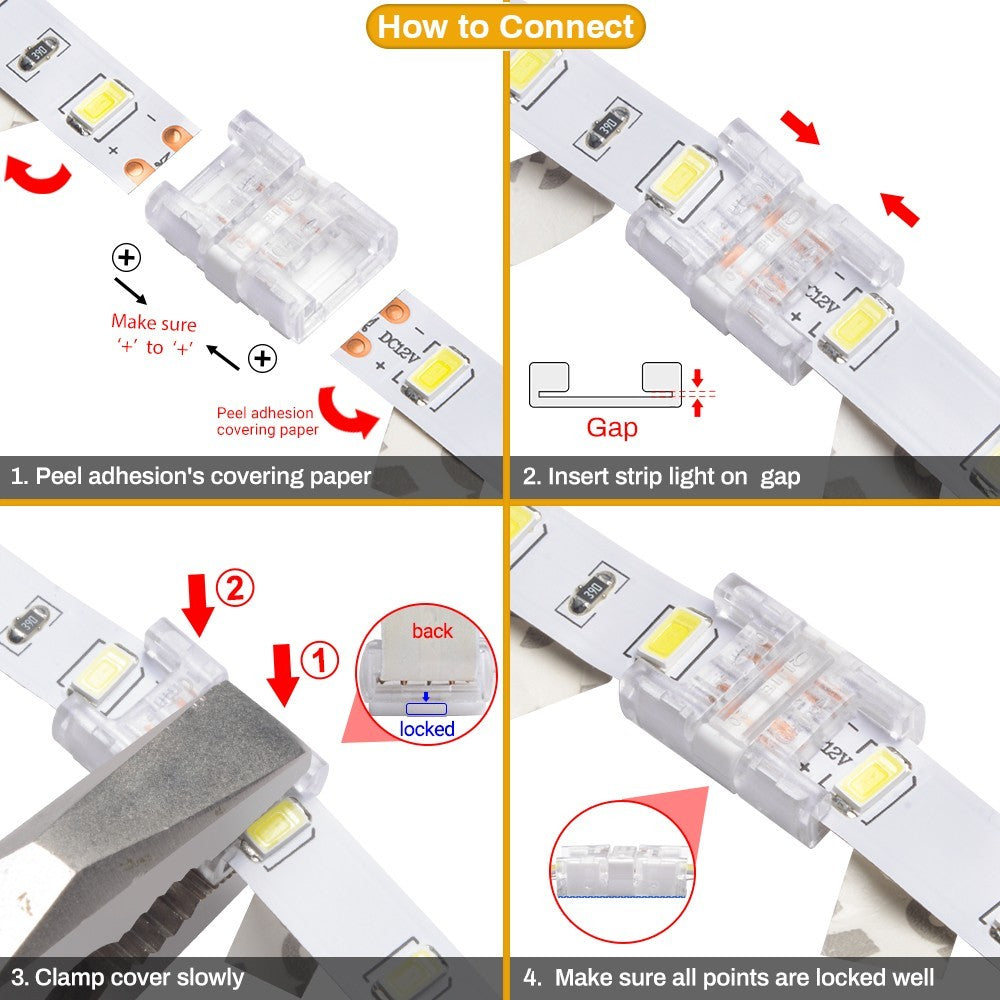 Smal LED Strip Samler - 10mm, Enkeltfarvet, IP20, 5V-24V