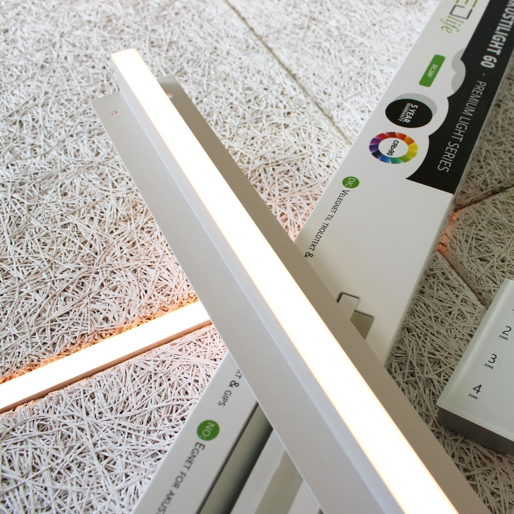 Troldtekt LED skinnesæt 4x120 cm - CCT, Planforsænket, Akustilight inkl. fjernbetjening