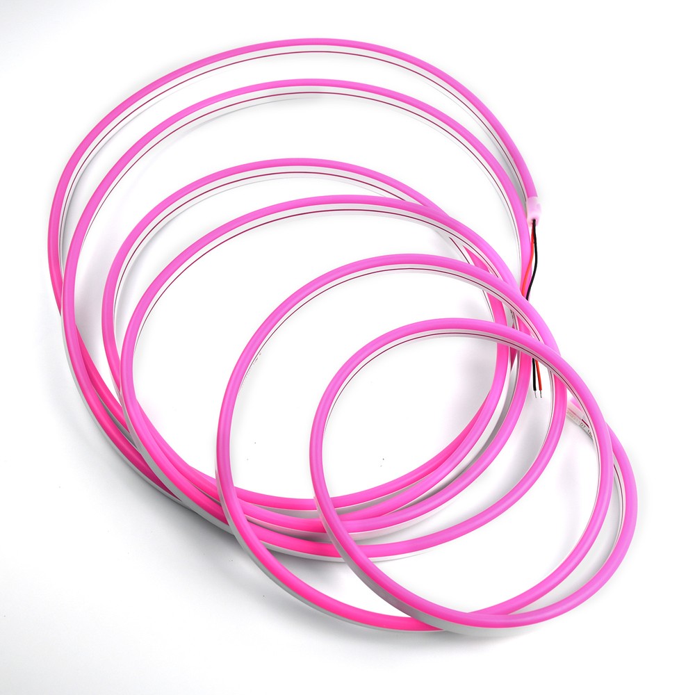 Pink 8x16 Neon Flex LED - 5 meter, 8W pr. meter, IP67, 12V - Fleksibel lysslynge i pink med 8 watt pr. meter, 5 meters længde, IP67 beskyttelse og 355 lumen pr. meter.