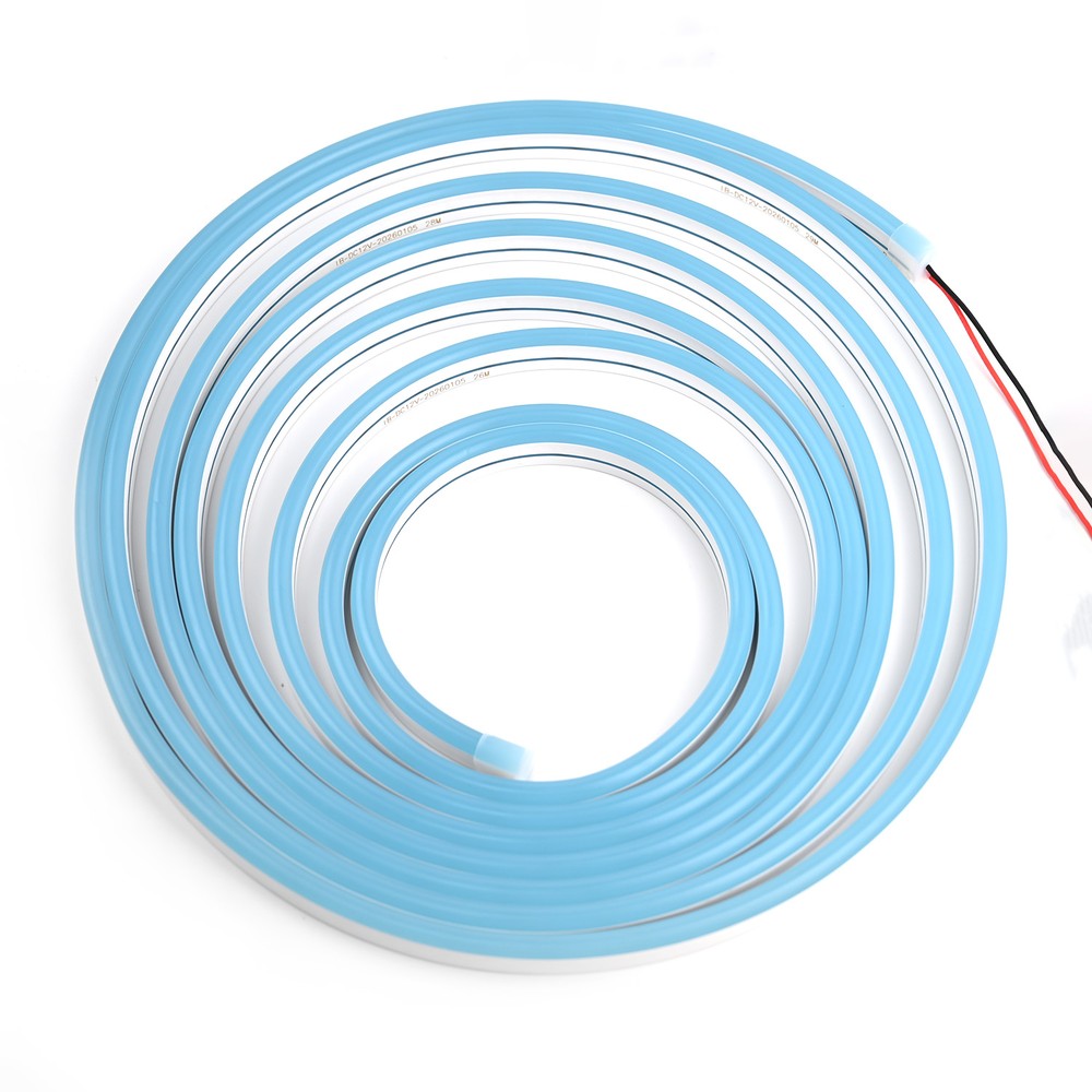 Lyseblå Neon Flex LED-stripe - 5m, 8W/m, vandtæt, 12V