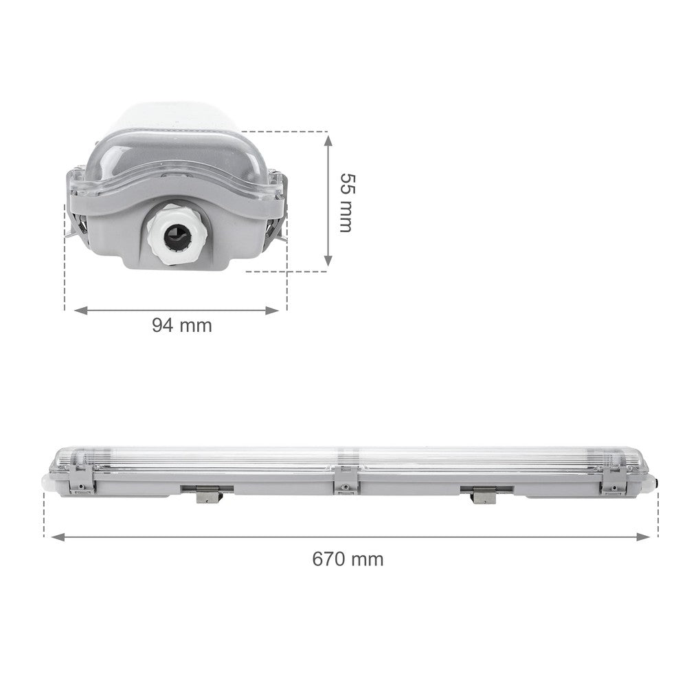 Limea T8 LED dobbeltarmatur m. IP65 vandtæt 9W LED rør
