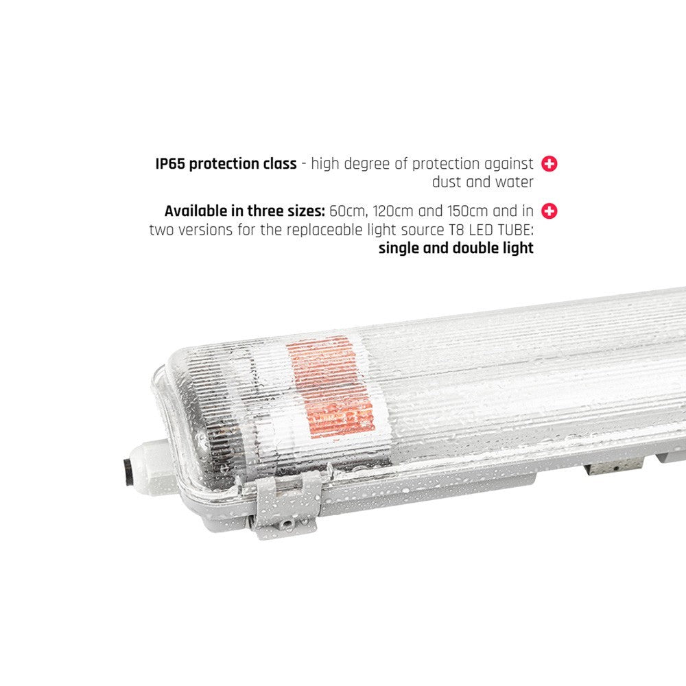 Limea T8 LED dobbeltarmatur m. IP65 vandtæt 9W LED rør