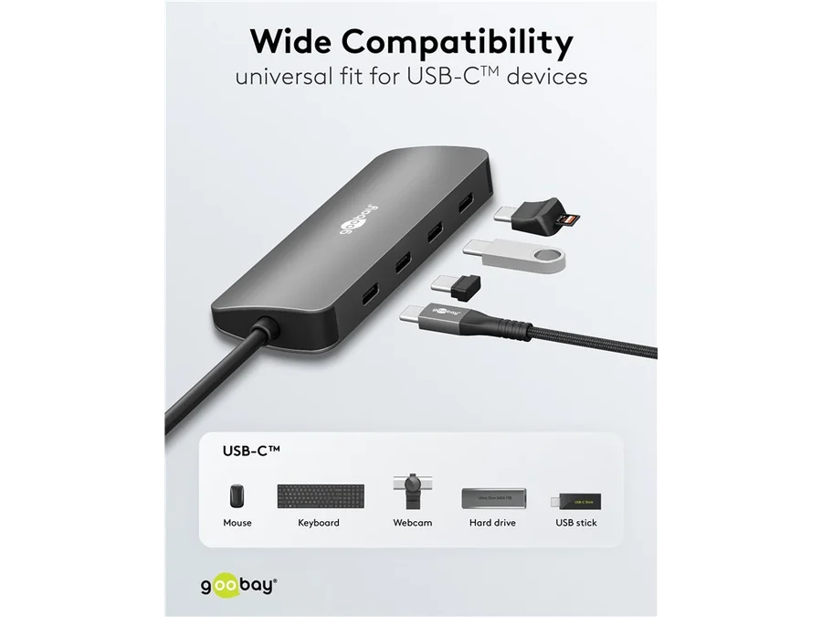 Slim 4-Port USB Hub - USB-C til USB-C, 10Gbit/s