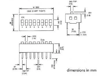 DIP switch - 10 x ON-OFF, 50V 0,1A