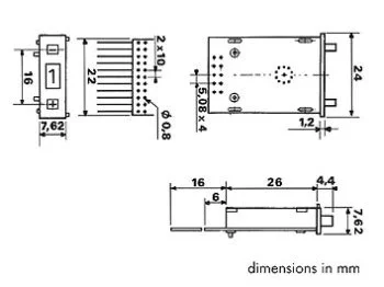Fingerhjulsomskifter - 10 stilling, decimal (24x7,62mm)