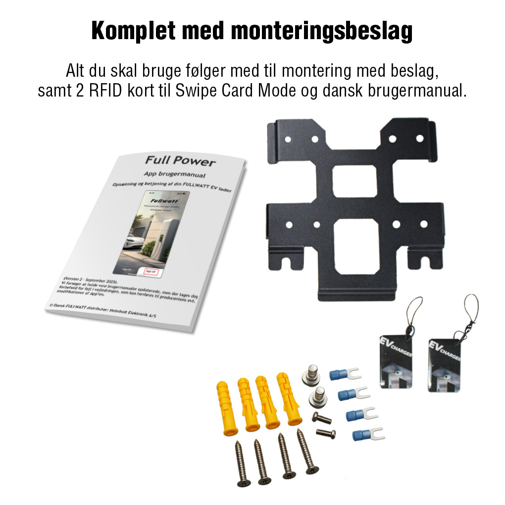 Fullwatt Wallbox EV Lader, 11kW Type 2, Wi-Fi/BT, Hvid